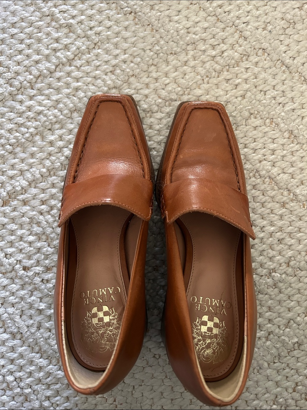 Vince Camuto Cognac Brown Leather Penny Loafers